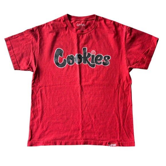 Berner COOKIES Clothing SF Hardwood Flava Red Tee Distressed Preowned Mens L - Picture 1 of 9